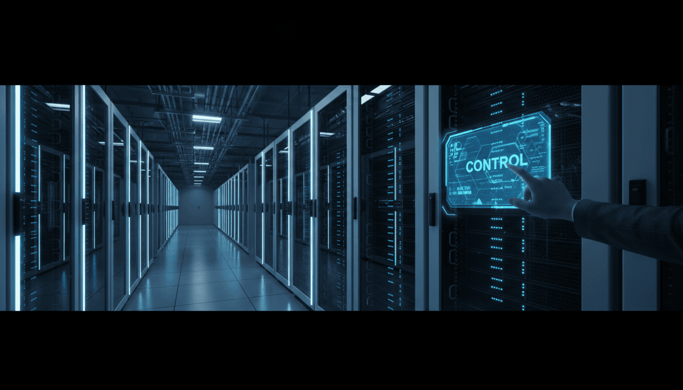 Data center with glowing interface representing sovereign AI infrastructure