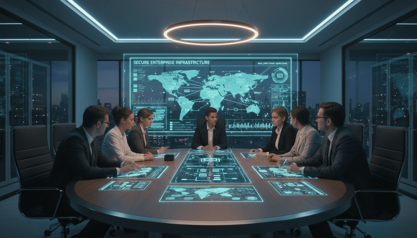 Team collaborating with secure AI infrastructure dashboard