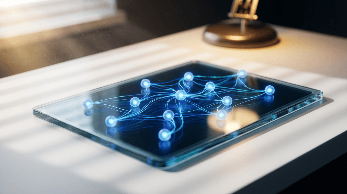 Close-up of AI interface showing neural pathways and data flow