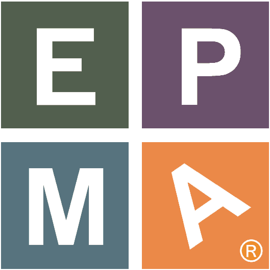 EPMA logo with white letters E, P, M, and tilted A in four colored squares.
