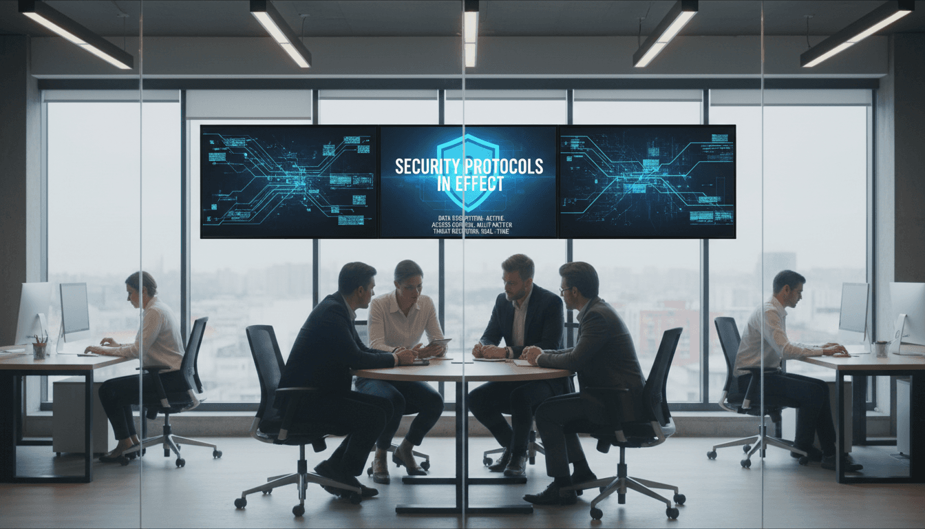 Team working with secure AI governance dashboard