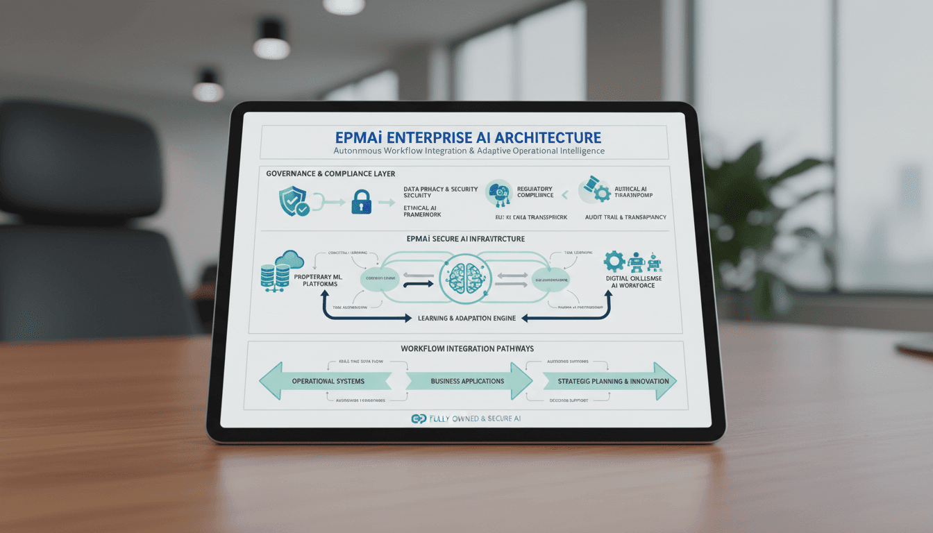 Open PDF document showing enterprise AI architecture diagram with workflow integration pathways and governance layers