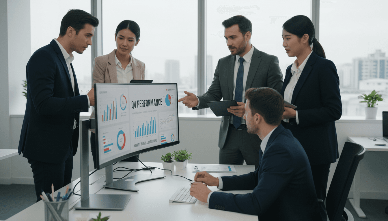 Team reviewing AI readiness assessment results and data insights