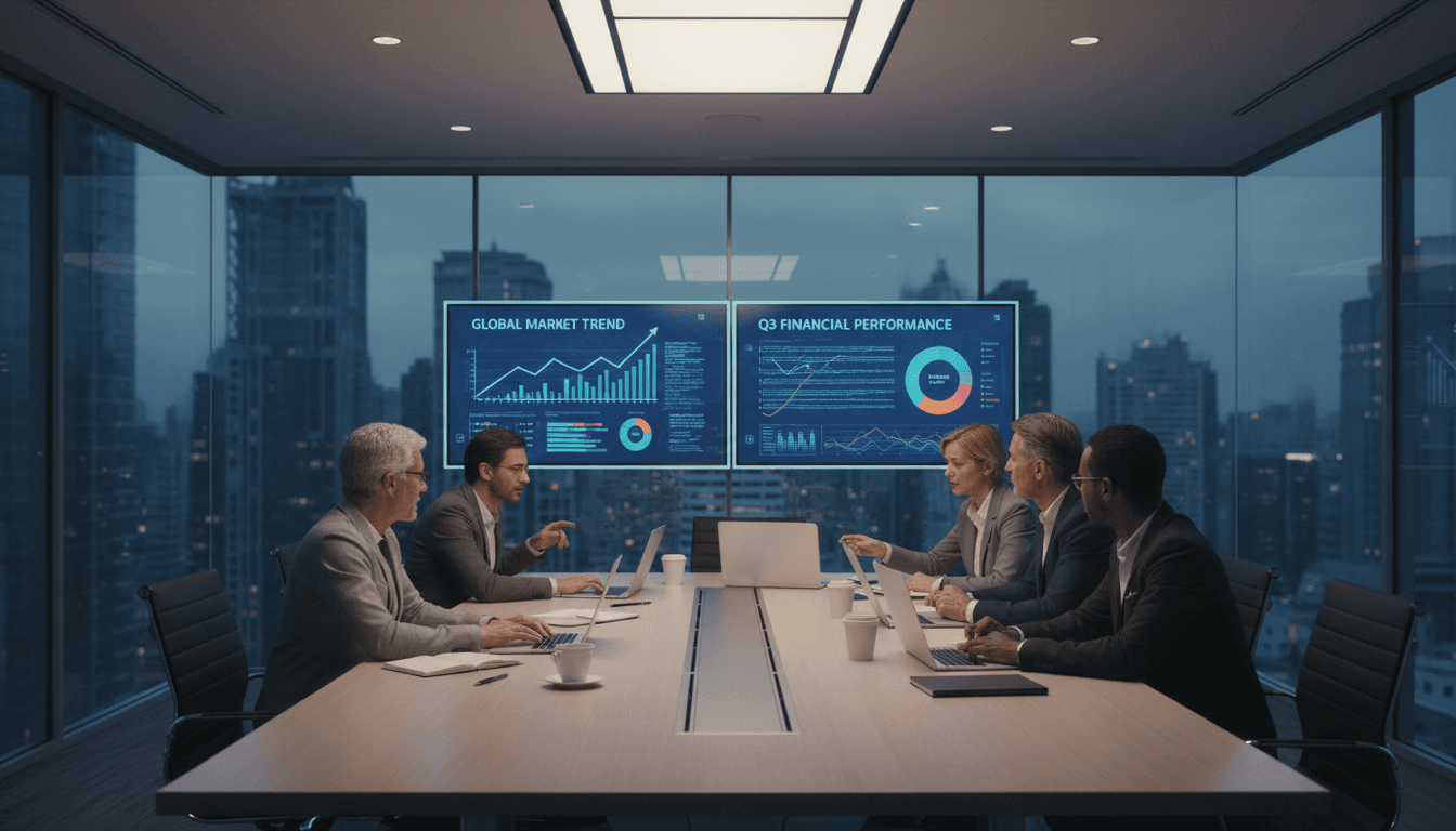Team collaborating with AI-powered analytics dashboard